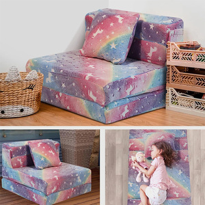 Canapé pour enfants en flanelle pliable, design arc-en-ciel, 66x63x40,5 cm, pour coin lecture pour enfants, avec ensemble de coussins - Product Image 4