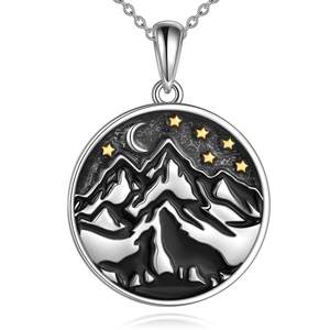 Gioielli alla moda 925 in argento Sterling Design <span class=keywords><strong>Wolf</strong></span> & Mountain ciondolo collana per uomo - Product Image 5