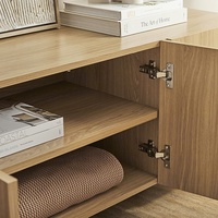 Meuble TV AJUNION, style nordique, pour salon, en MDF avec placage en chêne, meuble TV, unité de divertissement, table TV, console d'entrée