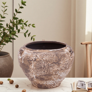 حاوية عتيقة من Redeco بلمسة نهائية من الزهور متعددة الوظائف طقم مزهرية سيراميك ديكور منزلي ريفي - Product Image 2