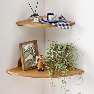 Étagères d'angle murales, étagères d'angle flottantes en bois de chêne, étagères rondes pour petites plantes, <span class=keywords><strong>support</strong></span> <span class=keywords><strong>mural</strong></span> pour la cuisine, le salon, la chambre à coucher - Product Image 1