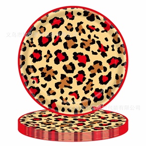 Ensemble de vaisselle jetable pour fête d'<span class=keywords><strong>anniversaire</strong></span> sur le thème du léopard rouge, assiettes en papier, gobelets en papier, serviettes, fournitures de fête jetables pour enfants - Product Image 3