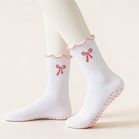 Chaussettes antidérapantes pour Pilates et Yoga pour femmes, à motif nœud et volants, idéales pour le fitness, le ballet, la barre et la danse