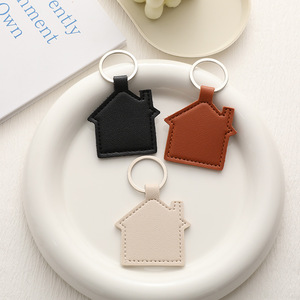 Leather House Shape Keychain Black Brown Beige Fashion <b>Key</b> <b>Ring</b> Irregular Design - Product Image 3