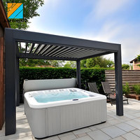 Pergola en aluminium à toit à persiennes double couche, protection contre les intempéries, imperméable, motorisée, pour jacuzzi, spa extérieur