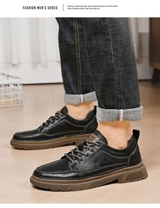 Men's Retro Casual Leather Shoes Large Size, Wear-resistant Leather <b>Flat</b> Sole Outdoor Fashion Martin Boots - Product Image 3