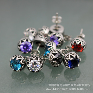 Pendientes yunnique con forma de corona, seis colores, engaste de bisel de acero inoxidable para regalo, joyería - Product Image 3