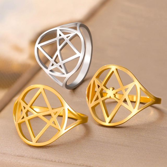 Myshape Hexagram Symbol Stainless Steel Ring for Men Women Thelema Sacred Geometry Spiritual Jewelry