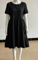 Robe en coton vintage pour femme, taille smockée, ultra douce, plissée, longueur genou, couleur inaltérable, tombé fluide, col carré
