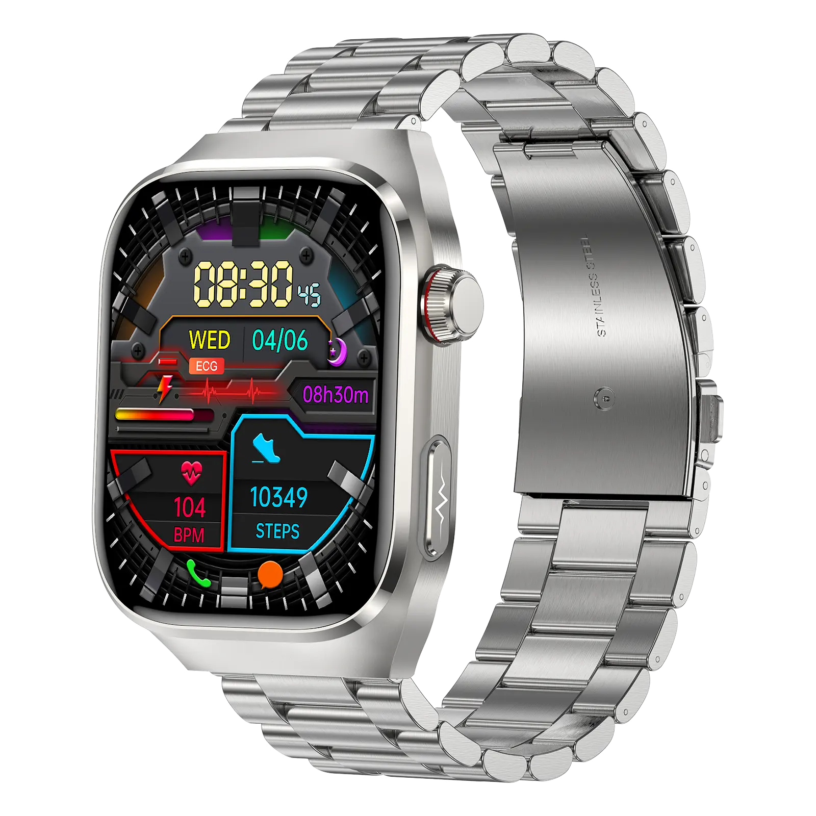 HES jam tangan pintar rotasi ECG Bluetooth 2.04 inci 24 jam pemantauan detak jantung dinamis terus-menerus pengukuran BMI lemak tubuh