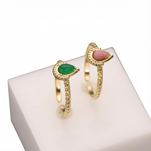 18K Gold Plated Stainless Steel Gemstone <b>Ring</b> <b>Adjustable</b> Knuckle <b>Ring</b> Natural Stone Oval Bezel Set Trendy Heart Women Gift - Product Image 1