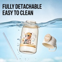 Bouteille d'eau pour enfants 720 ml en PC à paroi simple, mignonne, avec paille et double mode de consommation, pour l'école, la maison et l'extérieur, avec sangle d'épaule