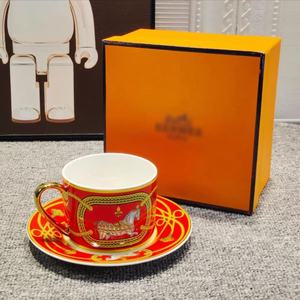 European Style Light Luxury Ceramic Bone China Colored <b>Reusable</b> 220ml Coffee <b>Cup</b> with Saucer Business Gift Set - Product Image 2