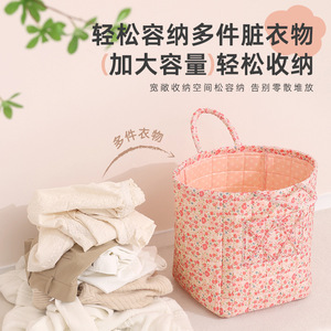 Printed <b>Storage</b> <b>Basket</b> <b>Large</b> Pink Floral Print Handle Multifunctional Clothes Organizer Portable <b>Storage</b> Bag Rectangle Shape - Product Image 2