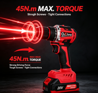 Perceuse sans fil Li-Ion 20V, couple de 45 N.m, deux vitesses 0-450-1800 tr/min, perceuse rechargeable, perceuse électrique pour le bricolage, le bois, le métal, les travaux domestiques