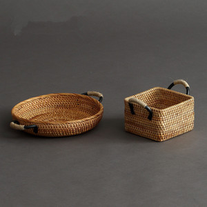 Rattan Serving <b>Trays</b> <b>With</b> <b>Handles</b> Oval And Square For <b>Tea</b> Snacks Fruit Home Hotel Use - Product Image 1