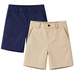 Boys <b>Chino</b> Shorts Mid <b>Waist</b> <b>Elastic</b> Button Front 100% Cotton Anti-Wrinkle School Uniform Wear - Product Image 1