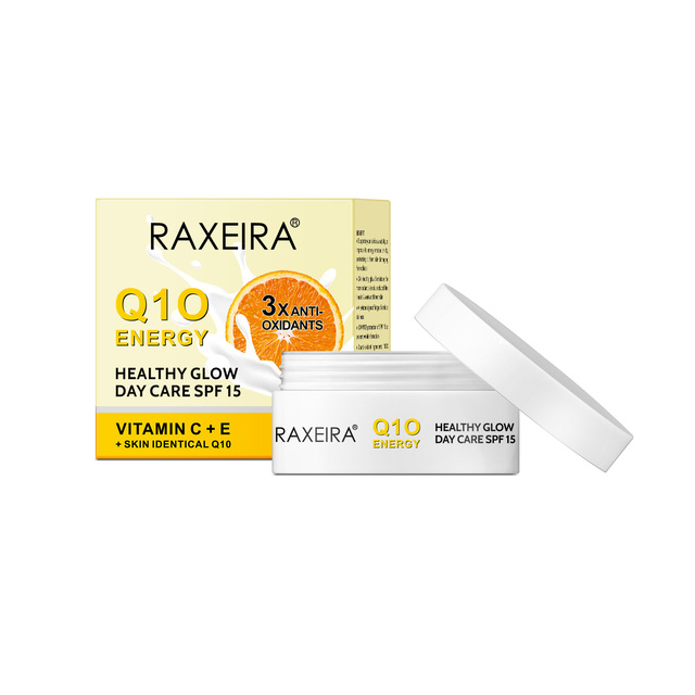 Private Label Q10 Energy Sunscreen Vintamin C E Glycerin Day Care Anti-oxidants Hydrating SPF 15 Sunscreen Cream for Face