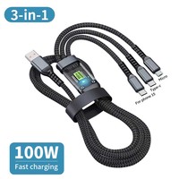 Câble de charge rapide USB 3 en 1 100W Câbles de chargeur Type C 8Pin Micro
