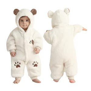 Toptan yenidoğan kış tulum kapşonlu Onesie bebek giysileri ayı geri dönüşümlü polar giymek