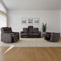 Moderno Conjunto de Sofá Reclinable Eléctrico 3+2+1 con Luces LED RGB, Consola Central, Portavasos Ocultos, Tapicería de Tela y Estructura de Madera