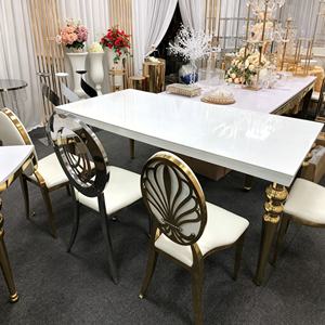 Luxury Long Rectangle Gold Stainless Steel And White Glass Hotel Wedding Dining <b>Table</b> Event - Product Image 6