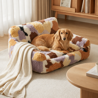 Lit pour animaux de compagnie en peluche pour chiens et chats, canapé-lit en polaire patchwork avec rebords hauts, canapé confortable pour animaux de compagnie M-L chaud