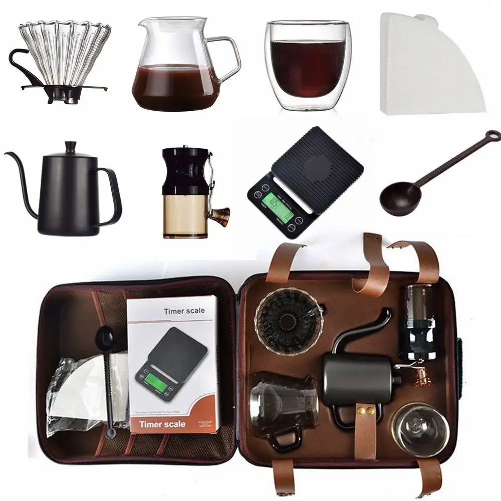 Pour Over Coffee Maker Set Stainless Steel for Traveling Excellent Coffee Gift 9PCS Set