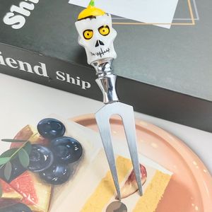 Halloween Skull Cheese Fork Stainless Steel Creative Resin Handle Party Tableware For Cheese Serving - Product Image 2