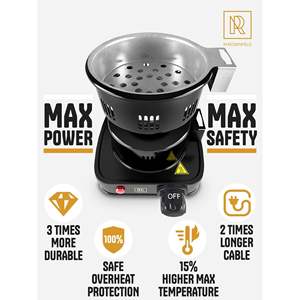 Brûleur à charbon électrique haut de gamme M. Rosenfeld avec protection contre la surchauffe, finition givrée, design moderne, structure métallique, pour chicha - Product Image 3