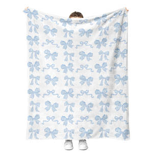 Wholesale <b>Pink</b> <b>Bow</b> Coquette Aesthetic Ribbon Floral Cherry Throw Blanket High Quality Customized Fleece Flannel Blankets - Product Image 4