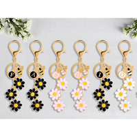 Porte-clés Lettre avec Fleur et Abeille pour Femmes et Filles - Breloque Initiale pour Sac à Dos, Sac à Main ou Cartable