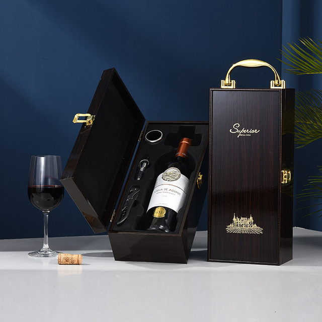 MDF Single Wine Bottles Packaging Box Recyclable Creative Wine Box with Top Handle 750ml Wine Accessories Travel Gift Box