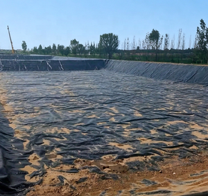 Bâches de bassin d'élevage de poissons de 600 microns (0,6 mm) de couleur noir et bleu pour <span class=keywords><strong>le</strong></span> stockage d'eau en lagune, géomembrane HDPE - Product Image 4