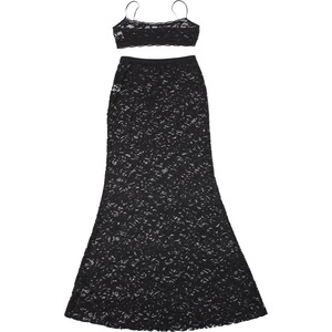 Mùa Hè Của Phụ Nữ Thanh Lịch Hai-Mảnh Ăn Mặc Thiết Lập Màu Đen Ren <span class=keywords><strong>Maxi</strong></span> Váy & Ngắn Strapless Ống Top Leopard Mô Hình Hip Váy Trang Phục - Product Image 5