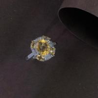 Bague en argent sterling 925 avec citrine, bande premium, pierre de citrine violette intense, design sophistiqué, rhodiée, pour mariages et fêtes