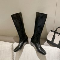 Bottes d'équitation d'hiver pour femme en cuir véritable à bout carré, montantes, avec talon interne
