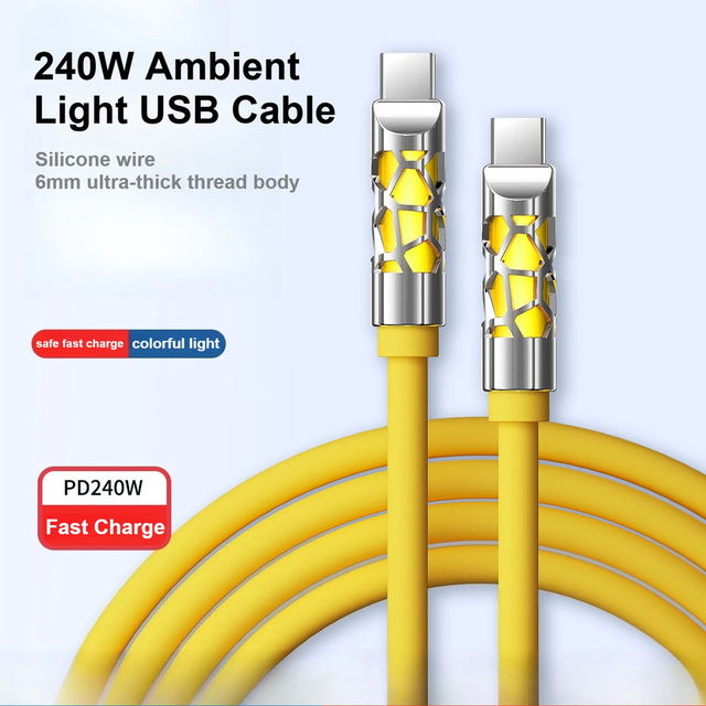 For Premium 240W Liquid Silicone Fast Charging USB-C Cable with Nylon Jacket for iPhone 16/15 Pro Max/Plus