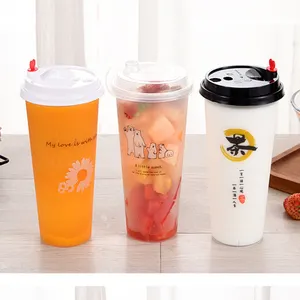 Disposable custom printed logo frozen safe wholesale 8oz 12oz 16oz 20oz food grade milk tea pp cups milktea cups with cover