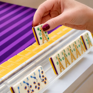 Jeu de Mahjong Français Thème Monuments de <span class=keywords><strong>Paris</strong></span>, 3 couches, Luxe Moderne, Tuiles Acryliques Portables, Design Jaune et Violet pour Fêtes et Jeux à Domicile - Product Image 6