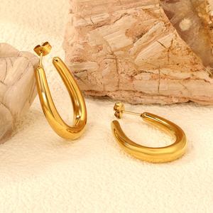 Pendientes de Aro Geométricos de Acero Inoxidable con Baño de Oro PVD de 18K, Diseño Hueco en Forma de U Ovalada, Joyería para Mujer - Product Image 5