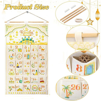 Décoration murale artisanale personnalisée en gros, calendrier de compte à rebours du Ramadan réutilisable, 93x62cm, carré en coton pour enfants