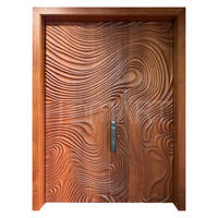 Porte d'entrée double en bois massif Sapele sur mesure, luxe, avec sculpture 3D ondulée, pour projet de villa