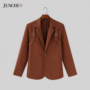 Blazer <span class=keywords><strong>chic</strong></span> pour <span class=keywords><strong>homme</strong></span>, coupe ajustée, style sport, à un bouton, avec détail de sangle à boucle, pour soirées, bals et occasions décontractées élégantes - Product Image 3