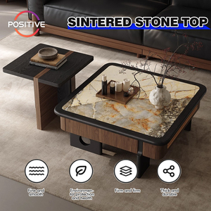 Giữa Thế Kỷ hiện đại Walnut colour Bàn cà phê phòng khách nhỏ vuông thiêu kết đá cuối bảng mới dệt mây thủ công bàn trà - Product Image 2