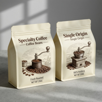 Sacs d'emballage de café personnalisés avec valve de ventilation unidirectionnelle, sac en aluminium à fond plat, sac épais pour grains de café, qualité alimentaire