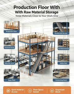 Dual-Use 5-Layer Multi-Level Stainless Steel Mezzanine Rack Powder Coated Surface for Indoor Warehouse Storage Corrosion - Product Image 5