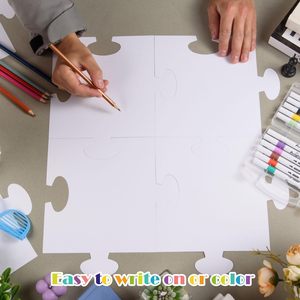 Pièces de <span class=keywords><strong>puzzle</strong></span> vierges en papier blanc <span class=keywords><strong>grand</strong></span> <span class=keywords><strong>format</strong></span>, découpées, double face, formes géantes prédécoupées pour dessiner et écrire - Product Image 4