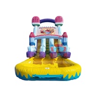 Nouveau style 2026 Toboggan aquatique commercial double gonflable en PVC de haute qualité pour extérieur, thème crème glacée, avec petite piscine et souffleur, facile à louer