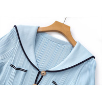 Style français sirène tricots Maxi robe pour femmes col marin à manches longues décontracté dame porter Colorblock volants taille naturelle